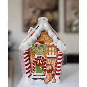 Bistro Gingerbread House Cookie Jar W/Lid Ceramic Christmas Holiday Home Decor